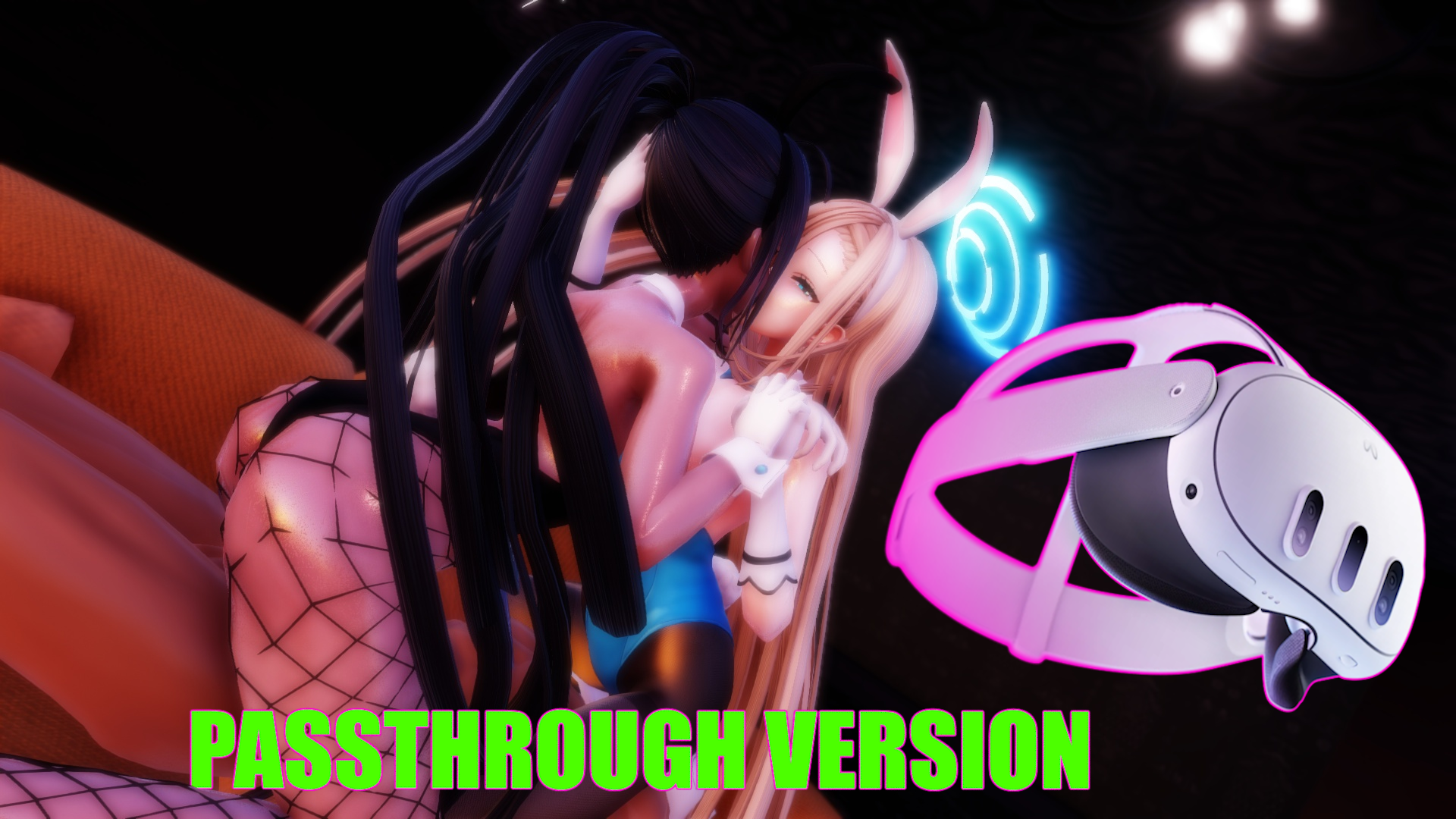 Asuna Ichinose and Karin Kakudate kiss while riding in a 6K 180 degree passthrough VR scene